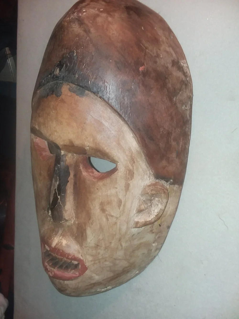 Handcrafted Brown Wooden Wall Mask - Rustic Home Wall Decor